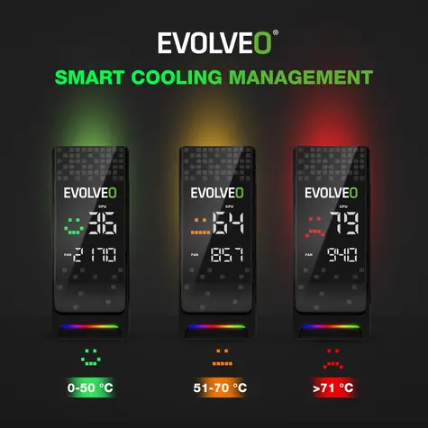 Evolveo QuietCool7 schwarz / CPU-Kühler / LCD-Display / 6 Heatpipes / 120-mm-Lüfter / ARGB