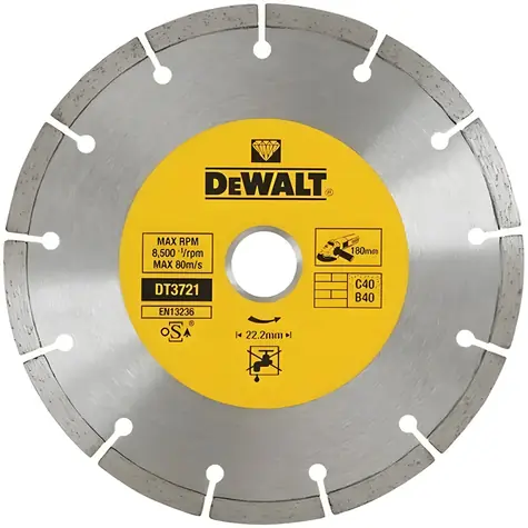 DeWalt DT3721 / Diamanttrennscheibe für harte Materialien / 180 x 22,2 mm / Dicke 7 mm
