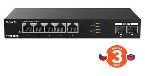 Tenda TEM2007X / Switch / 5x 2,5 Gbit/s RJ45 / 2x 10G SFP+ / Unmanaged / Metal