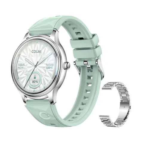 Colmi L28 silber-grün, silbernes Stahlarmband / Smartwatch / AMOLED-Display / Bluetooth-Anrufe / IP68