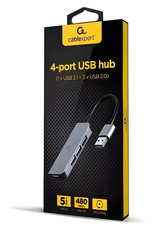 Gembird / USB-Hub / USB 3.1 (Gen 1) / 4 Anschlüsse / 1x USB 3.1 + 3x USB 2.0