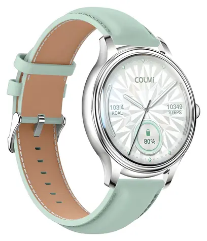 Colmi L28 silber-grün, grünes Lederarmband / Smartwatch / AMOLED / Bluetooth-Anrufe / IP68