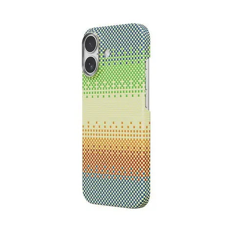Comma Woven Kevlar Stoßfeste Schutzhülle in Grün-Orange mit Lichteffekten / iPhone 17 / Magnethalterung