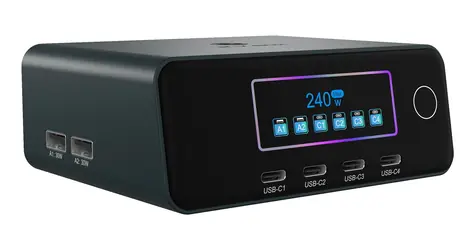 Icy Box Diamond Charge 2401 schwarz / GaN-Ladegerät / 240 W / LCD-Display / 4X USB-C, 2x USB-A