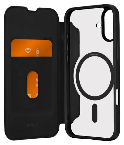 Puro Book Wallet Mag 2 schwarz / Hülle / MagSafe / iPhone 16 PLUS