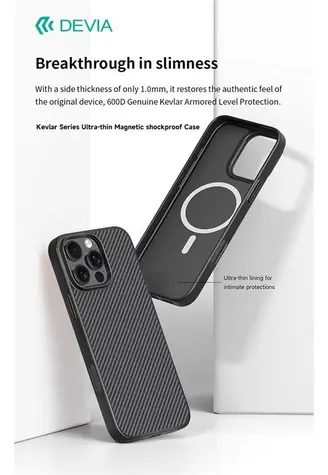 Devia Kevlar Magnetische iPhone 16 PLUS Hülle, schwarz / Schutzhülle / Ultradünn / Stoßfest