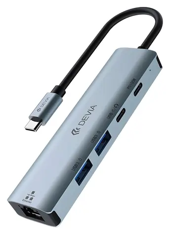 Devia Leopard Series EC701 dunkelgrau / USB-C-Hub / 5-in-1