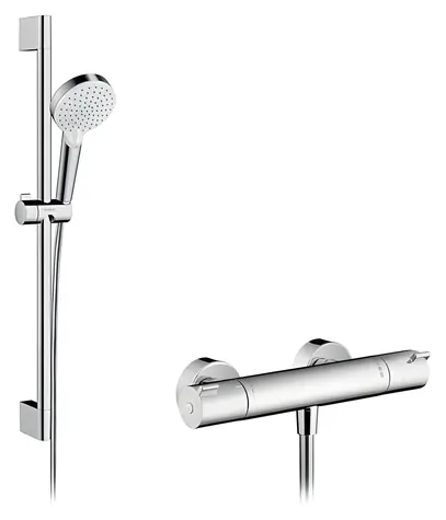 Hansgrohe Crometta Vario weiß/chrom / Duschset / Thermostat Ecostat 1001 CL / 2 Strahlarten