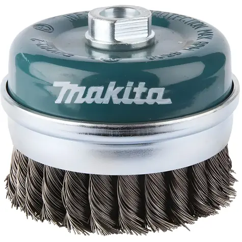 Makita Topf-Drahtbürste 100 mm / Schleifbürste / M14 / Draht 0,5 mm / messingbeschichtet