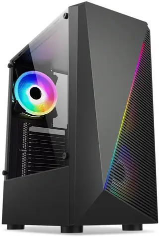 1stCool SHARK 2 schwarz / PC-Gehäuse / Midi-Tower / Ohne Netzteil / USB 3.0 / RGB-Lüfter / gehärtetes Glas