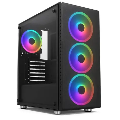1stCool Rainbow 4 schwarz / PC-Gehäuse / Midi-Tower / ATX / 650W 88+ Netzteil / 4X 120mm Lüfter / transparente Seitenwand