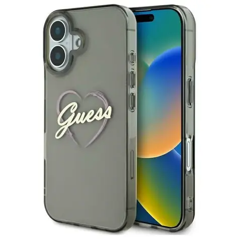 Guess IML Herz schwarze Rückseite für iPhone 16 PLUS