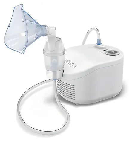 Omron C101 Essential weiß / Membraninhalator / Maske für Erwachsene und Kinder / 0,35 ml/min / 58 dB
