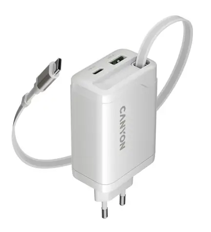 Canyon OnCharge 65RC weiß / Ladeadapter / USB-C / 65 W / integriertes Kabel 68 cm