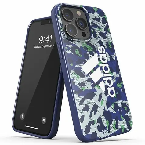 Adidas Snap Case Leopard blau / Hülle / für Apple iPhone 13, 13 Pro / Leopardenmuster