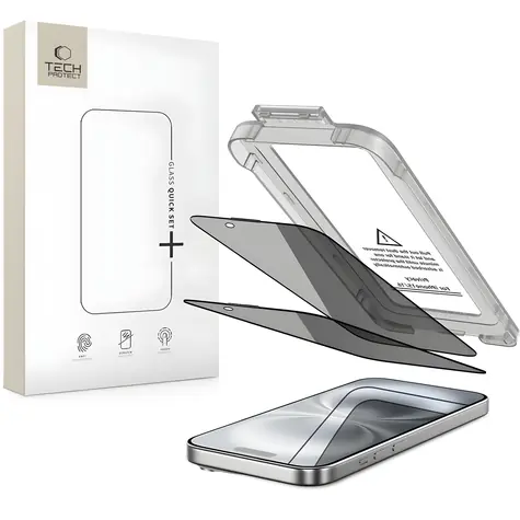 Tech-Protect Quick Set Spy+ / Schutzglas / Sichtschutz / 2 Stück / iPhone 15, 16