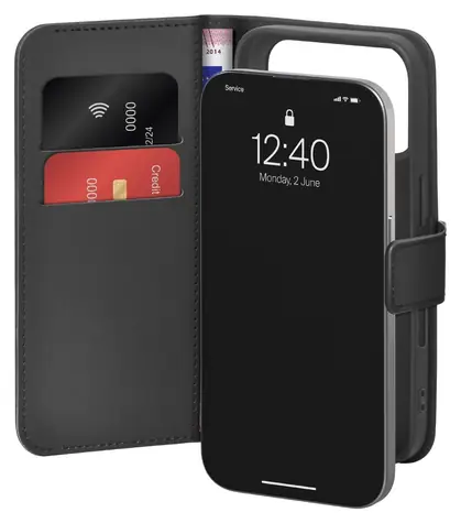 Puro Wallet Stand schwarz / Hülle / iPhone 17 Pro Max / Kunstleder / Brieftasche und Ständer