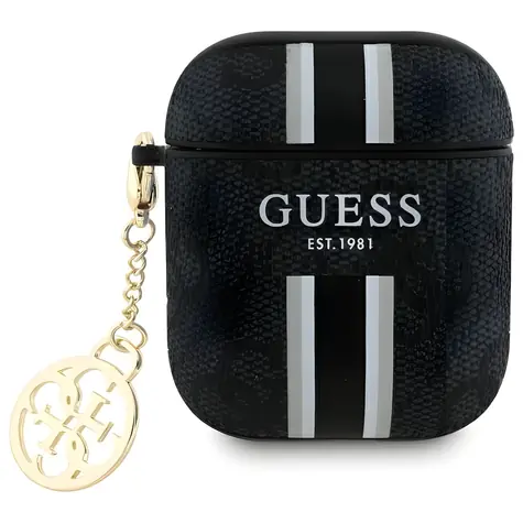 Guess 4G Charm-Hülle mit Streifenmuster für AirPods 1/2 Schwarz / Hülle
