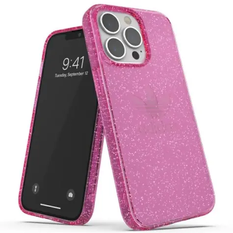 Adidas OR Klarsichthülle mit Glitzerpink / Schutzhülle / für Apple iPhone 13 Pro, iPhone 13 / Transparent, Glitzer
