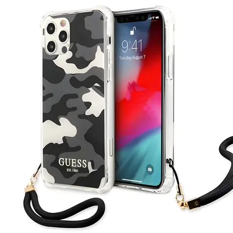 Guess Camo Kollektion Schwarz / Rückseite / Apple iPhone 12/12 Pro 6,1"