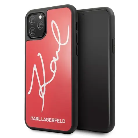 Karl Lagerfeld Glitter Signature rot / Hülle für Apple iPhone 11 Pro Max