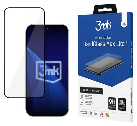 3mk HardGlass Max Lite für XIAOMI 17 und 17 Pro, schwarz / Schutzglas / 9H / 0,3 mm / vollflächige Verklebung