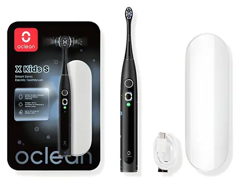 Oclean X Kids Set schwarz / Schallzahnbürste für Kinder / Reiseetui / 5 Modi / 72.000 Vibrationen