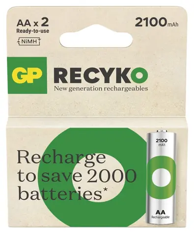 GP ReCyko AA (HR6) 2100mAh 2 Stück / Wiederaufladbarer Akku / NiMH