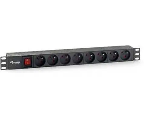 Equip " schwarze Steckdosenleiste / 1 HE / 8 Steckdosen / Schalter / 16 A