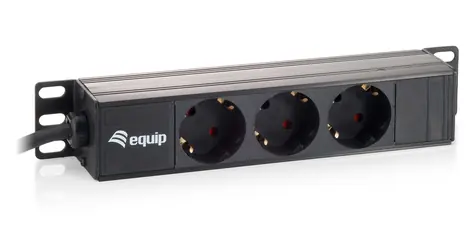 10" Equip mit 3 Schuko-Steckdosen (schwarz) / Stromverteiler / 1 HE / 16 A / Kabellänge 1,5 m
