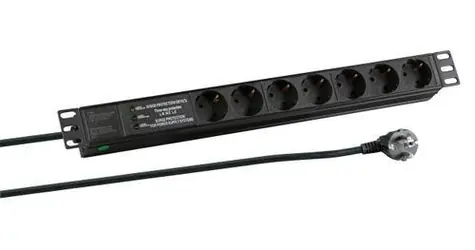 EFB EK631DE.3 schwarz / Stromverteiler / 19" 1HE / 7x Schuko-Steckdosen / Überspannungsschutz / 2 m Kabel