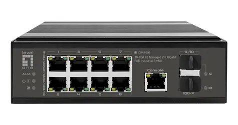 LevelOne IGP-1091 / Industrie-Switch / 8x 2,5G PoE+ / 2x 10G SFP+ / 480W PoE / Managed L3 / DIN