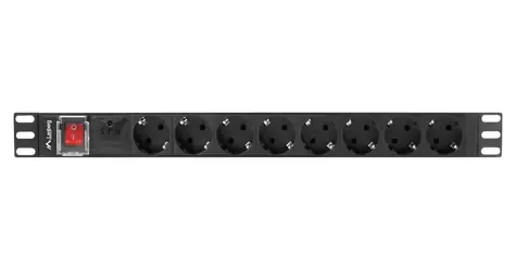 Lanberg PDU schwarz / Rack-Steckdosenleiste / 1 HE / 19" / 8 Schuko-Steckdosen / 16 A / 2 m