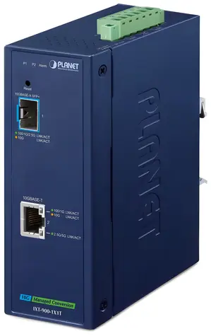Planet IXT-900-1X1T / Industrieller Konverter / 10GBase-T / SFP+ 10GBase-X / IP40 / -40~75°C / Duale Stromversorgung / SNMP
