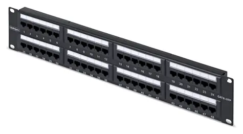 StarTech 48-Port-Patchpanel, schwarz / Patchpanel / CAT6 / 48 RJ-45-Ports / 2 HE