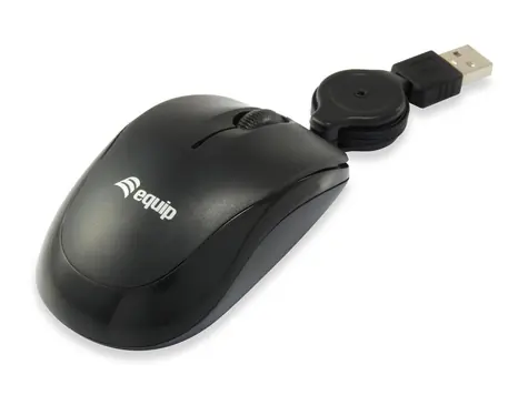 Equip mit einziehbarem Kabel / Maus / USB-A / 1000 DPI / 3 Tasten / Doppelseitig / Schwarz