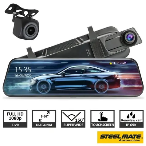 SteelMate M700 / Rückspiegelkamera / 2 Kanäle / 9,66"-Touchscreen / Full HD