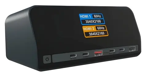 ICY BOX IB-DK2300-CH Anthrazit / Dockingstation / USB-C / 2x HDMI / RJ-45 / LCD-Display / PD 100W