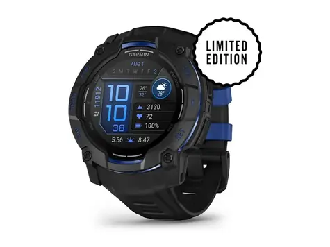 Garmin Instinct 3 AMOLED 50 mm, schwarz mit blauem Armband / Smartwatch / GPS / Bluetooth / Aktivitätsaufzeichnung / 10 ATM