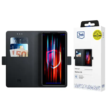 3mk Wallet Case mit Klappe für Realme C35, schwarz / Hülle / Brieftasche