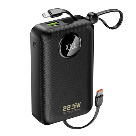 Dudao K14+ 20000mAh schwarz / Powerbank / USB-C / USB-A / integrierter Lightning-Anschluss / USB-C-Kabel / 22,5W