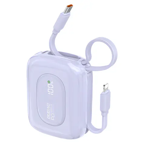Dudao K32 10000mAh lila / Powerbank / mit integriertem Kabel / USB-C / Lightning / 22,5W