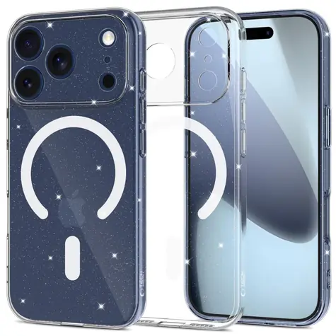 Tech-Protect FlexAir MagSafe transparent mit Glitzer / Schutzhülle / Apple iPhone 17 Pro Max / MagSafe / Silikon
