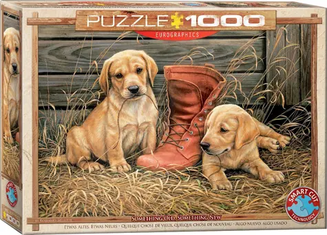 EUROGRAPHICS Puzzle Welpen mit altem Schuh / 1000 Teile / 67,6 × 48,9 cm
