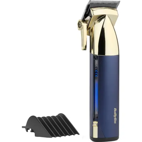 Babyliss E992E blau/gold / Haarschneidemaschine / 11 Längeneinstellungen 1,5-25 mm / bis zu 180 Minuten Betriebsdauer / 10 Aufsätze
