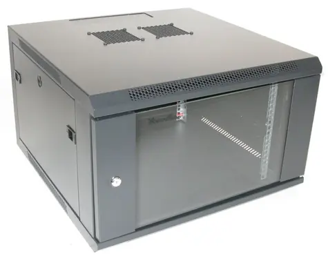 Xtendlan Wandrack 6 HE schwarz / Wandrack / 19" / 600 x 600 mm / Tragfähigkeit 60 kg / Glastür