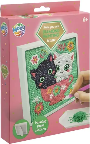 MOXY Diamantmalerei auf Rahmen Katzen 15x15 cm / ab 6 Jahren