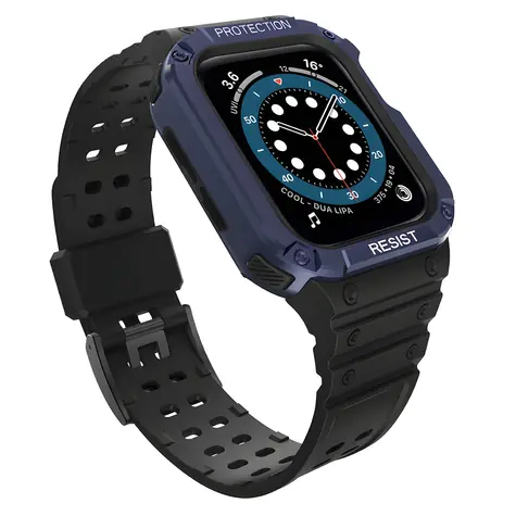 Hurtel Armor Case, schwarz, blaues Armband / Schutzhülle mit Armband / robust / für Apple Watch 42/44/45 mm