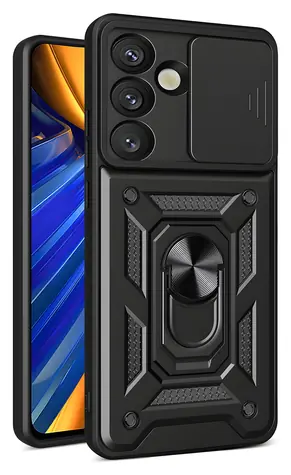 Hurtel Hybrid Armor Camshield schwarz / Schutzhülle / mit Ständer und Kameraabdeckung / für Vivo V50 Lite 4G