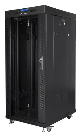 Lanberg 27U 19" schwarz / Rack-Gehäuse / 600 x 800 mm / Flach verpackt / Glastür / LCD